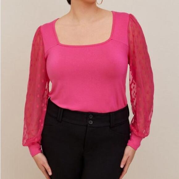 Torrid Pink Super Soft Dot Mesh Sleeve Top 3X NWT 19553592 Barbie Pink - Picture 1 of 13